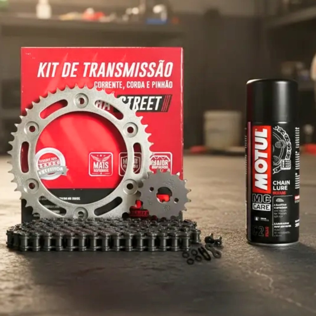 KIT QUIT TRACAO RELACAO TRANSMISSAO BROS 150 2005 2006 2007 2008 2009 2010 2011 2012 2013 2014 D.I.D + C2 MOTUL BRINDE