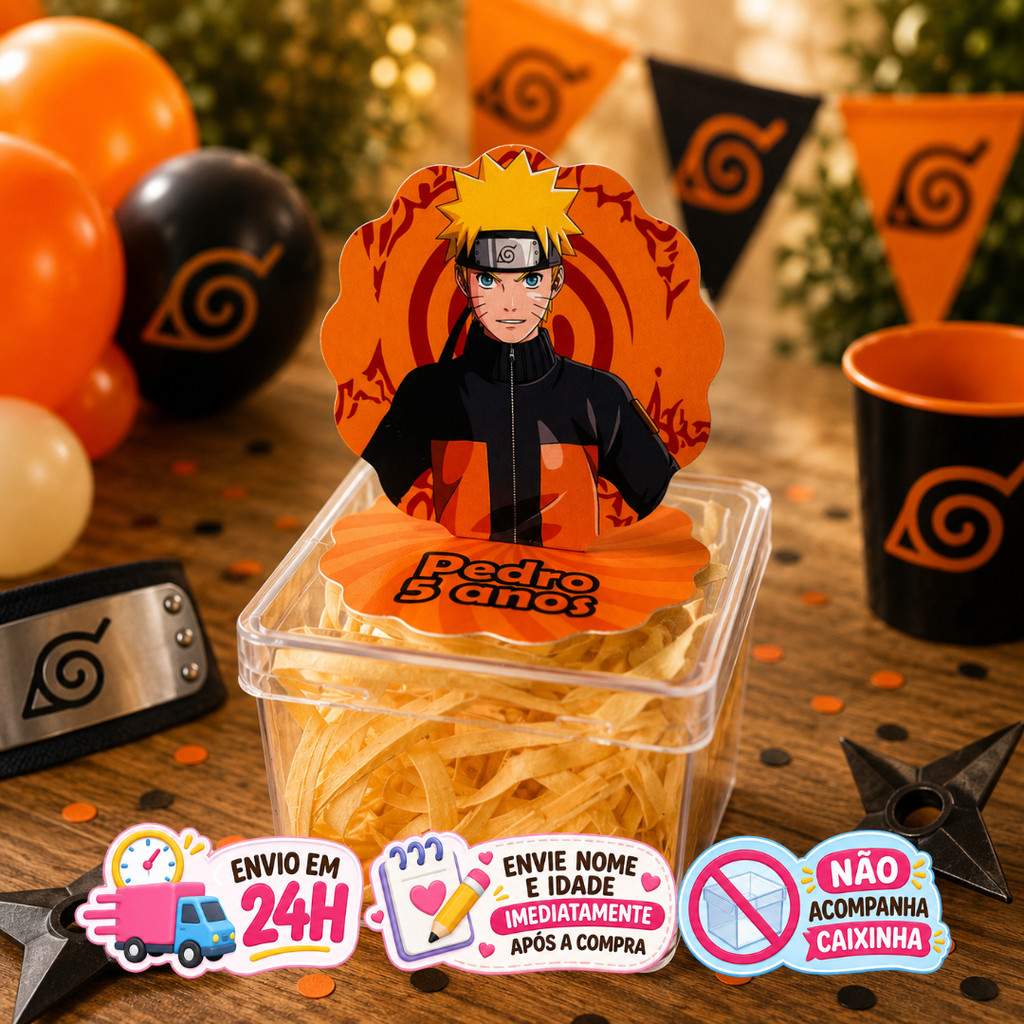 Aplique em Pé 3D Naruto Personalizado Lembrancinha Festa Infantil Kit 10 a 50 unidades
