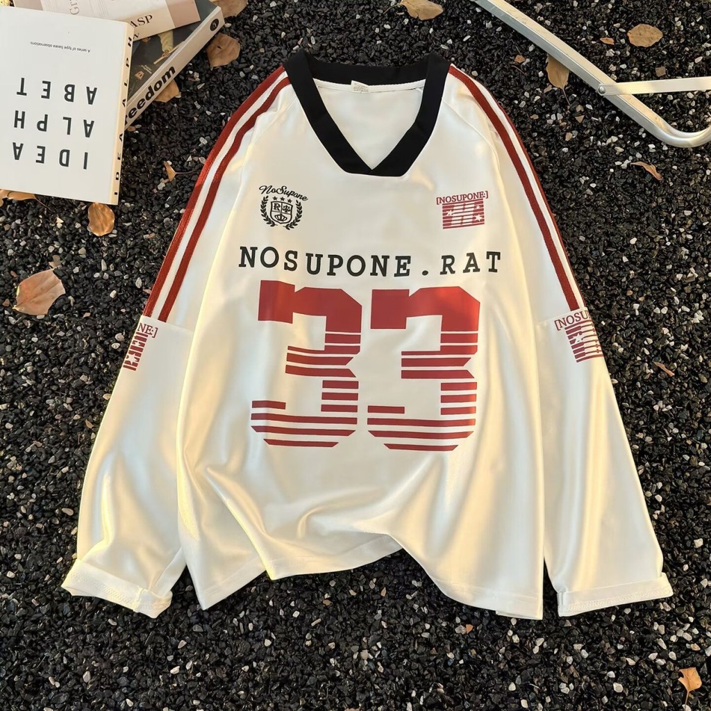 2025 primavera outono americano com decote em v camisa de manga comprida camiseta masculina feminina Design solto Street
