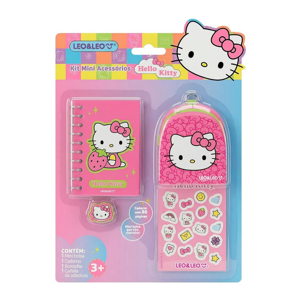 Kit Mini Acessórios Hello Kitty c/ Cartela de Adesivos Leo&Leo Leonora - 10793