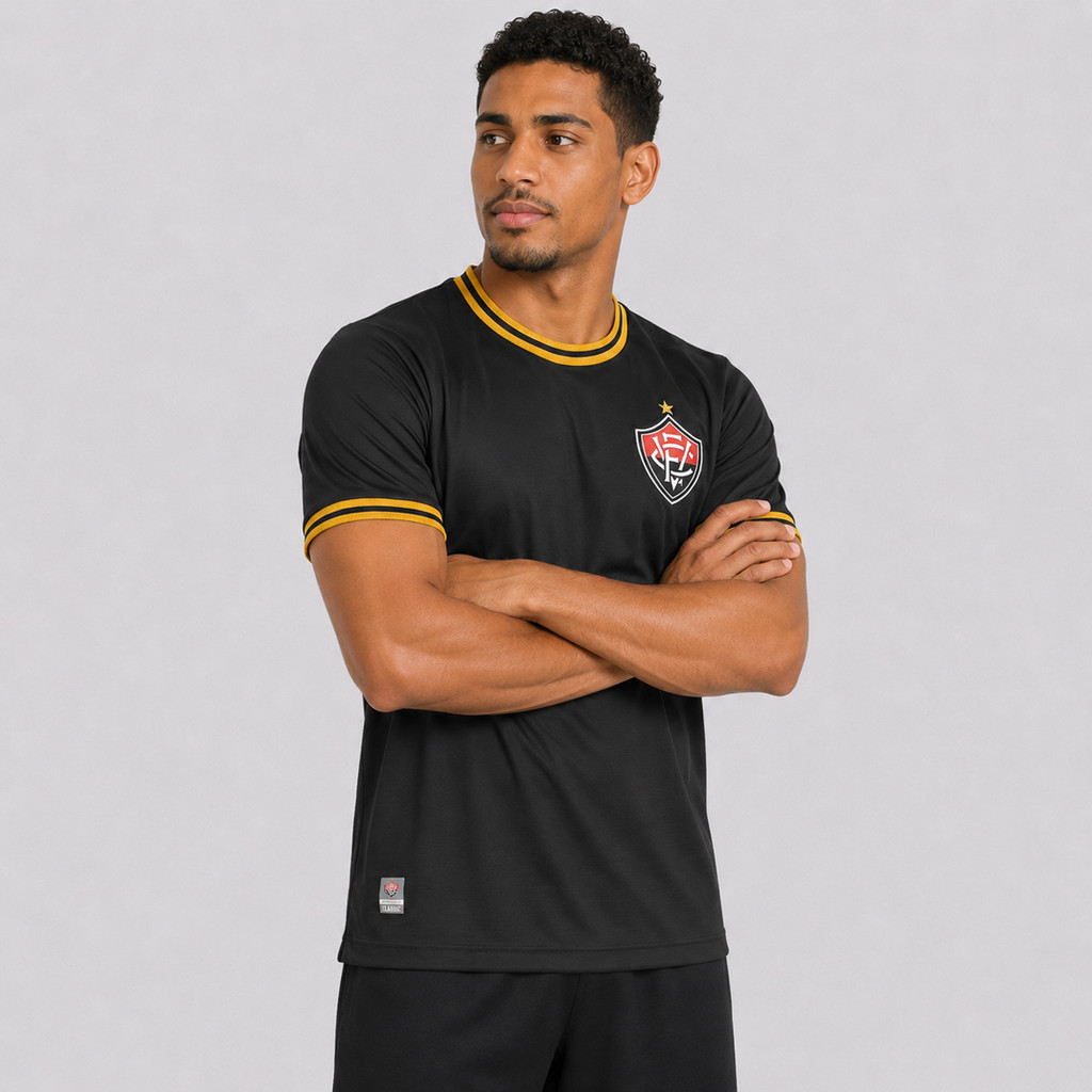 Camisa Vitória Jacquard Preta e Dourada · foto 2