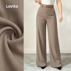 Lovito Calças Elegantes Minimalistas de Primavera/verão em Cáqui para mulheres L199ED670