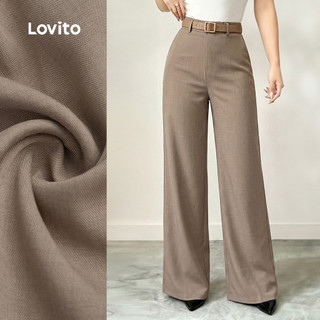 Lovito Calças Elegantes Minimalistas de Primavera/verão em Cáqui para mulheres L199ED670