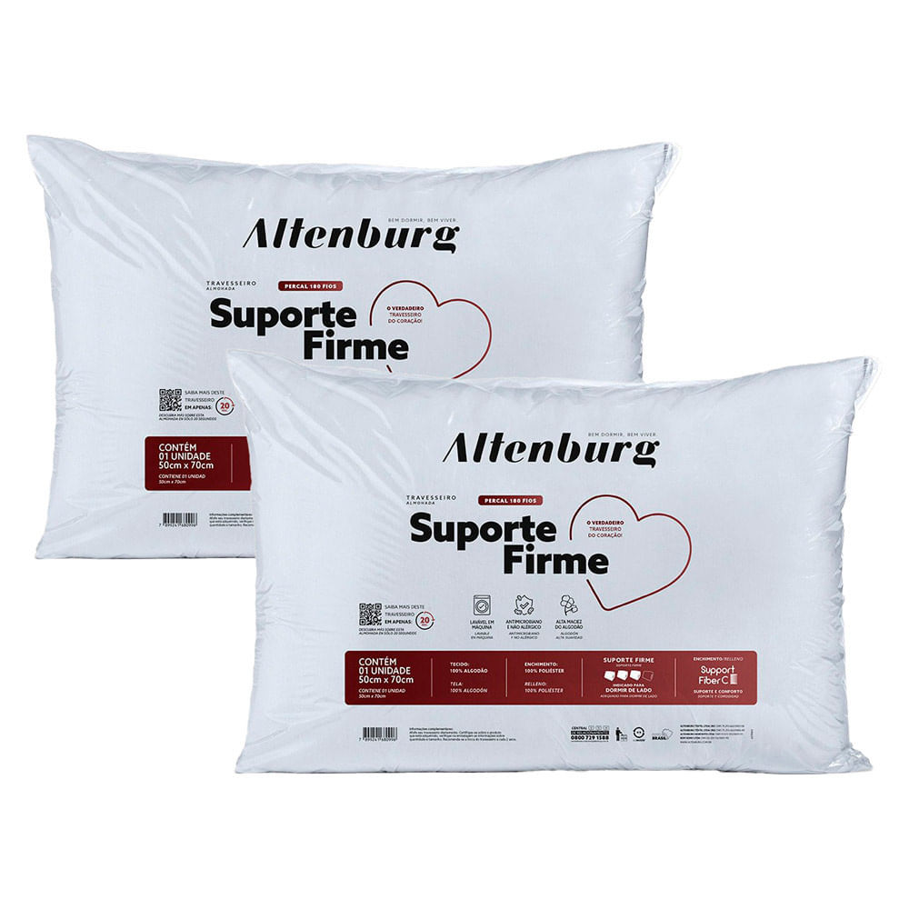 Kit 2 Travesseiros Altenburg Suporte Firme Branco 50x70cm