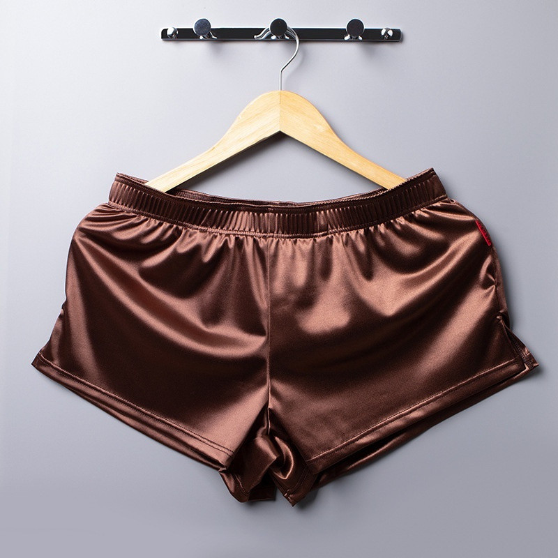 Cuecas boxer masculinas, shorts de nylon brilhante, roupa íntima masculina, roupa de descanso masculina, pijamas de seda