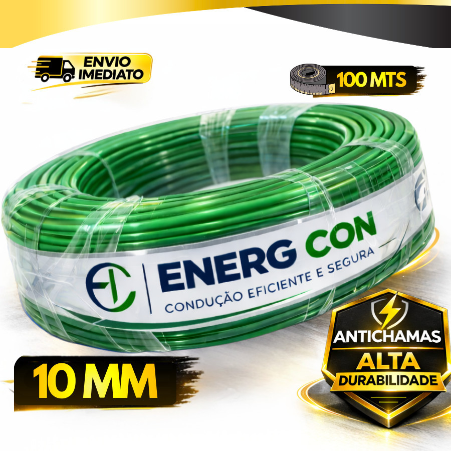 Fio Flexivel Cabo Auto 10,0mm verde 100 metros