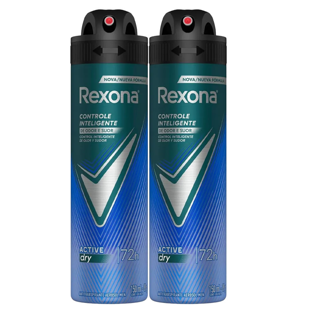 Kit Desodorante Aerosol Rexona Active Dry/Azul 150ml - 2 unidades