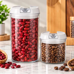 Kit com 2 Potes Herméticos Redondo 400ml e 1.100ml Acrílico Empilhável Com Trava Alimento Organizar