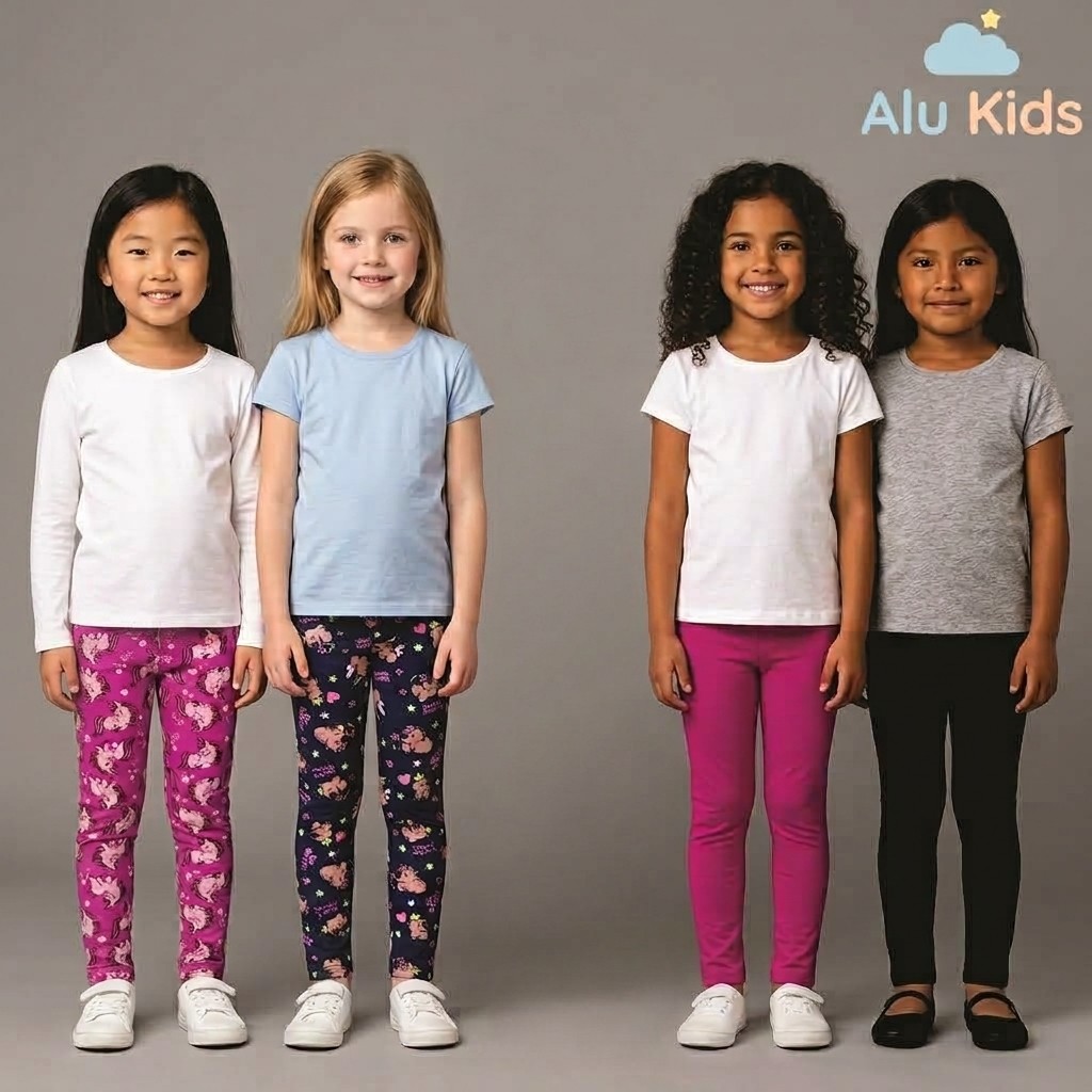 Kit 4 Calças Legging Estampada e Lisa Algodão Escolar Infantil e Juvenil Feminina Menina