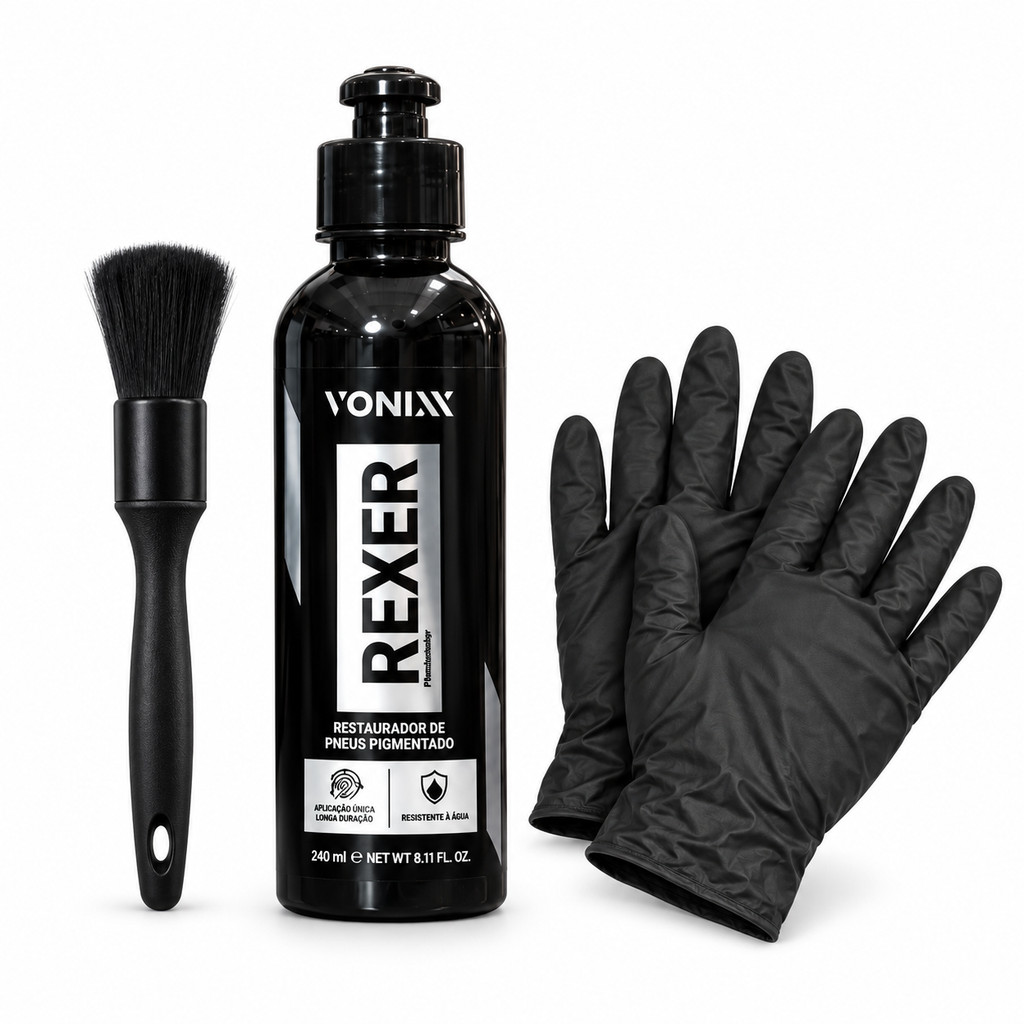 Kit Vonixx Rexer 240ml Pincel e Luvas Restaurador De Pneus Pigmentado