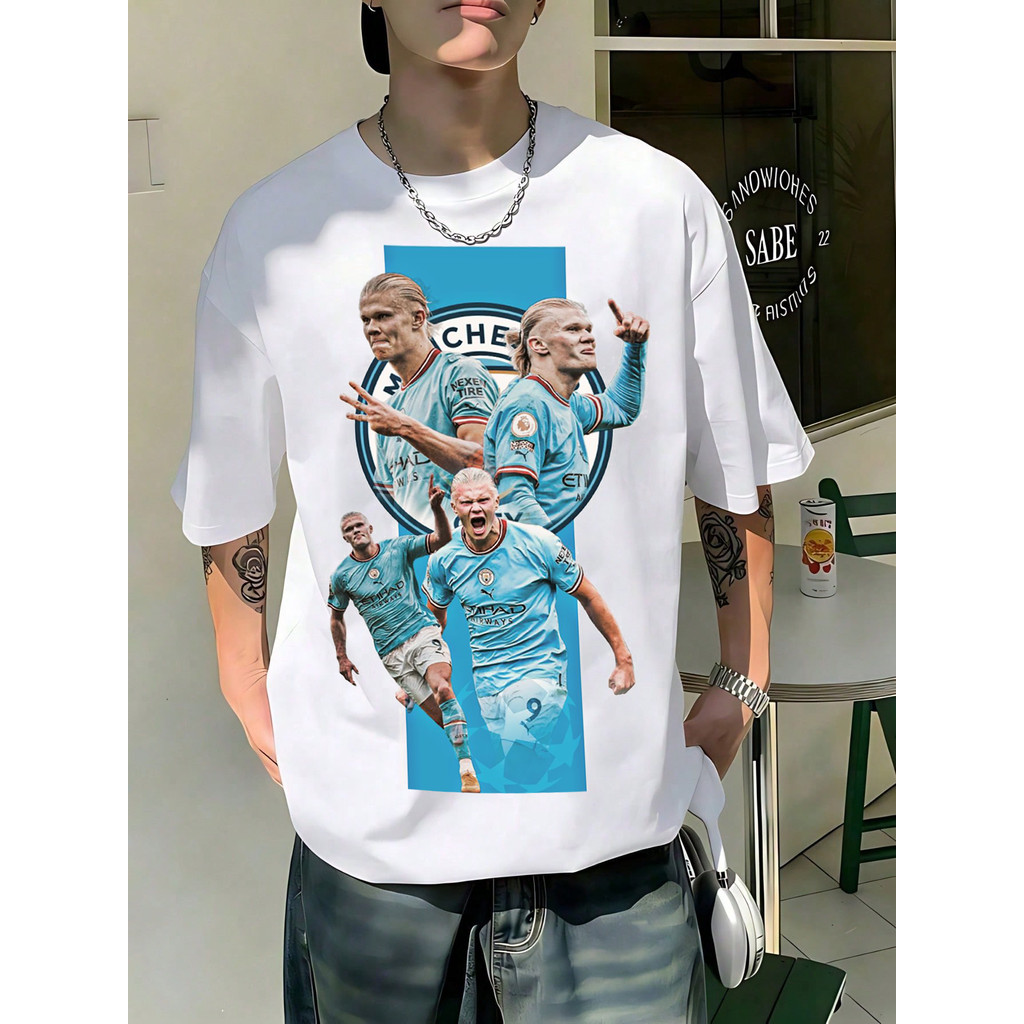Camiseta Haaland Manchester City Unissex Oversized Estampa Americana Streetwear Algodao Blusa Masculina Feminina