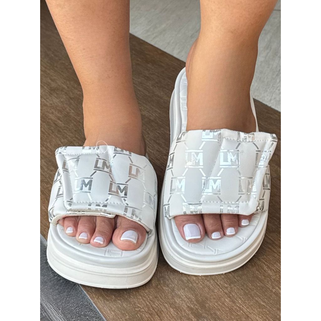 Sandália Plataforma Velcro Feminina Slide Confortável Papete com Brilho Strass Estilosa Moda Tendencia