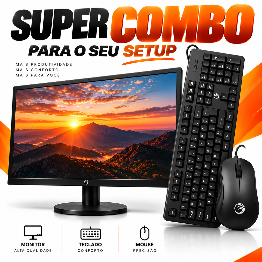 SUPER COMBO PARA PC MONITOR + TECLADO + MOUSE USB ESCOLHA 24 20 17 OU 15.4 POLEGADAS