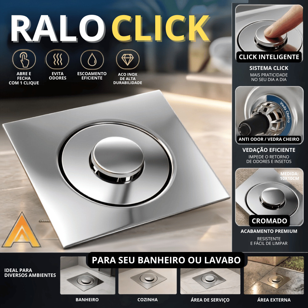 Ralo Click Inteligente Inox 10x10 Banheiro Anti Odor Veda Cheiro Lavabo Cromado Quadrado Kit 1/2/4