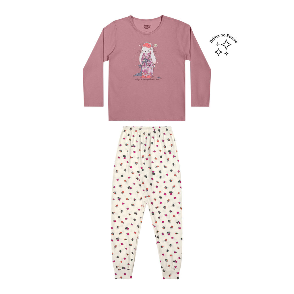 Pijama Longo Infantil Menina Coelhinho Elian Rosa
