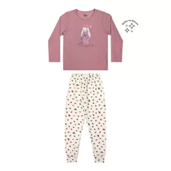 Pijama Longo Infantil Menina Coelhinho Elian Rosa