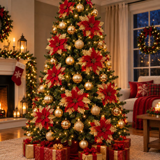 Flores de Natal Artificiais Bico Papagaio Com Glitter Decoração Premium Árvore de Natal