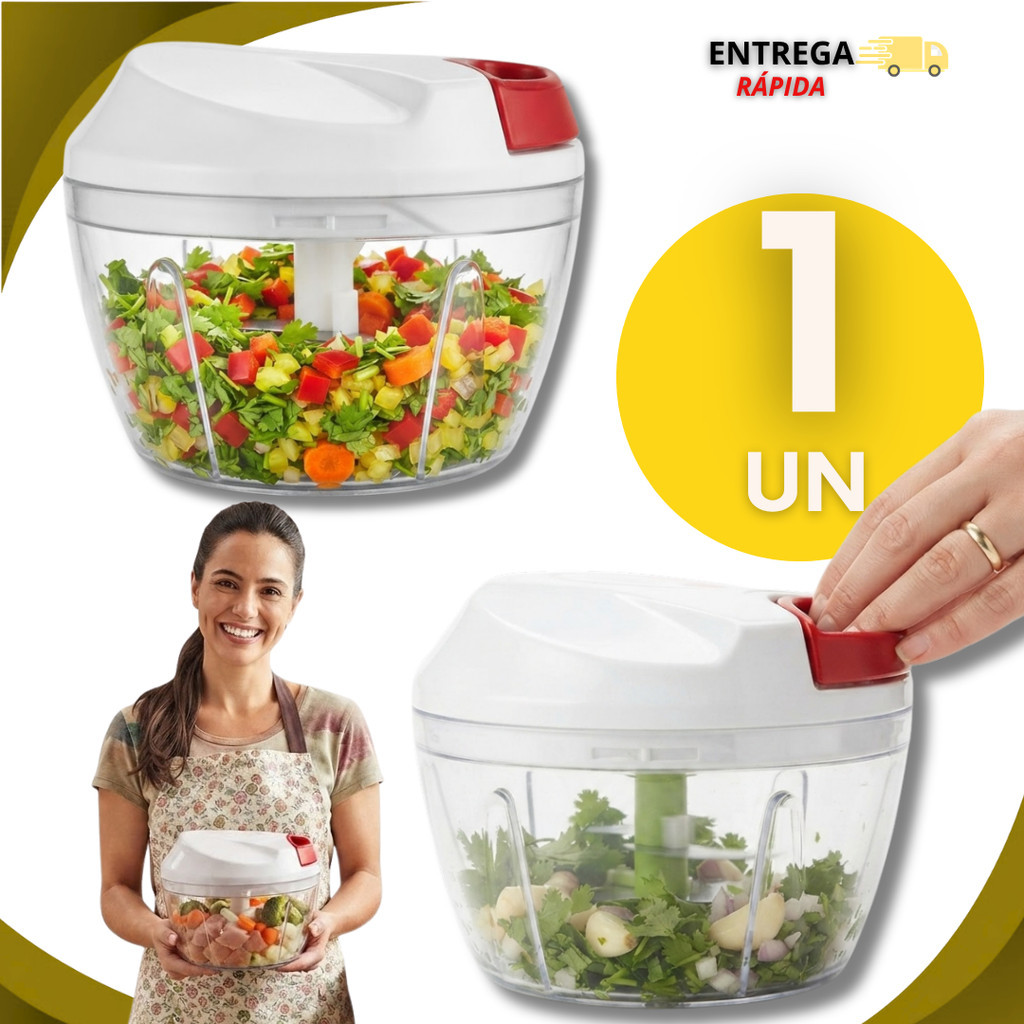 Processador Manual Picador Triturador Cebola Alho Legumes 3 Lâminas Inox 500ml Utilidades