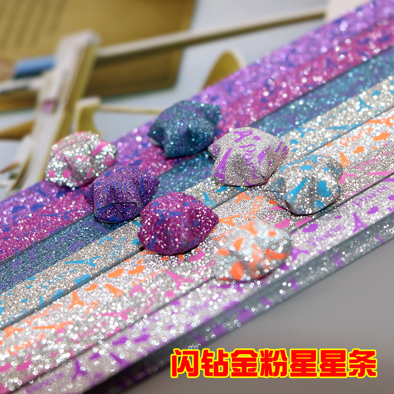 Glitter estrela tiras 10 cores glitter diamante estrela papel sorte estrela origami Material origami estrela papel desej