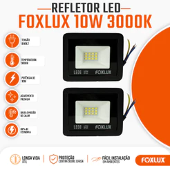 Refletor LED 10W Foxlux 3000K Branco Quente IP65 Resisente a Água Kit com 2