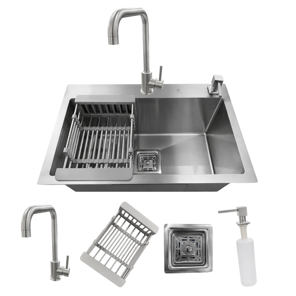 Cuba Cozinha Gourmet Aço Inox 304 Embutir Sobrepor 60x40x23cm Torneira Monocomando Completa
