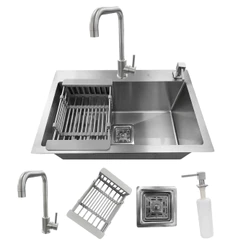 Cuba Cozinha Gourmet Aço Inox 304 Embutir Sobrepor 60x40x23cm Torneira Monocomando Completa