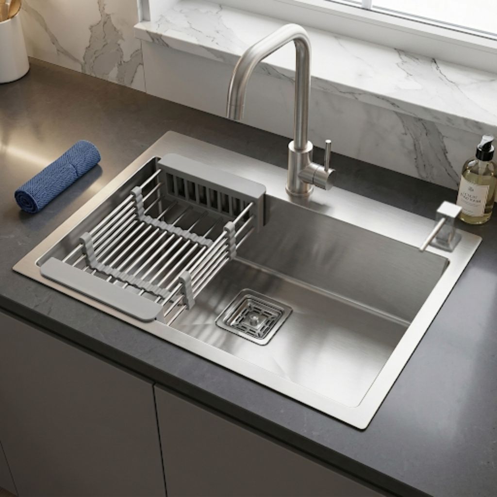 Cuba Cozinha Gourmet Aço Inox 304 Torneira Monocomando Dispenser Dosador Embutido Escorredor