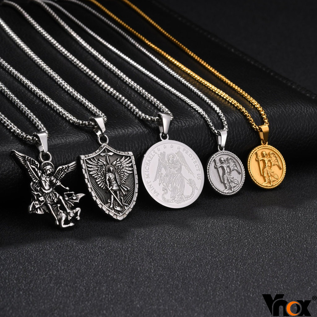 Colar Com Pingente De Medalha De Aço Inoxidável Vnox Para Homens , Redondo Vintage , Presente De Joias Da Moda Clássica
