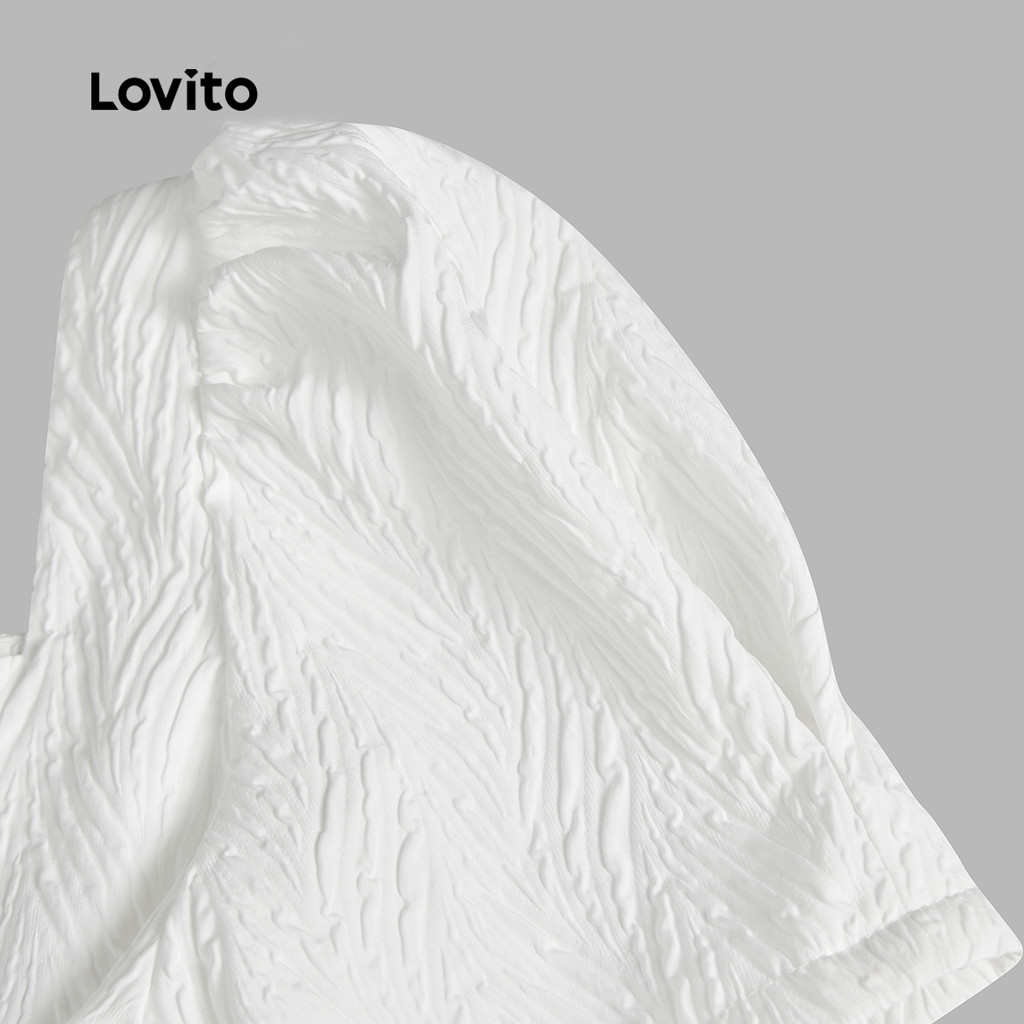 (Elegante) Lovito Vestido De Verão/Primavera Com Manga Bufante E Gola Quadrada Para Mulheres L65ED170 (Branco)