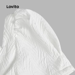 (Elegante) Lovito Vestido De Verão/Primavera Com Manga Bufante E Gola Quadrada Para Mulheres L65ED170 (Branco)