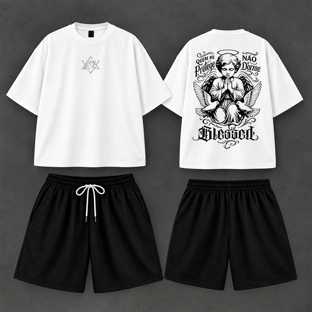 camiseta plus size masculina solta estampada streetwear e short tactel conjunto varios modelos