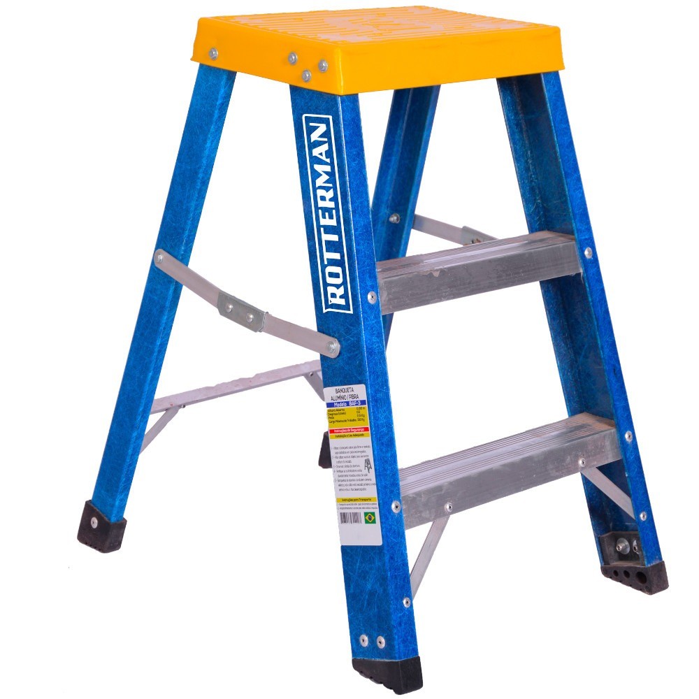 Escada banqueta de fibra de vidro 2 degraus + patamar 60 cm - Rotterman