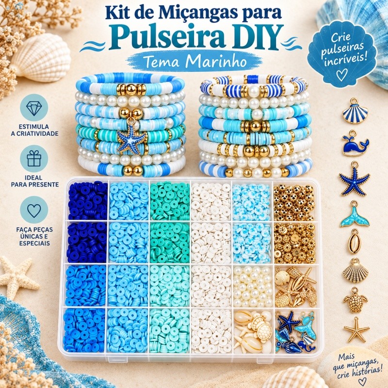 Kit De Miçangas Para Pulseira DIY Tema Marinho Argila Polimérica Acessórios Fazer Joias Pingentes Estrela Mar Concha