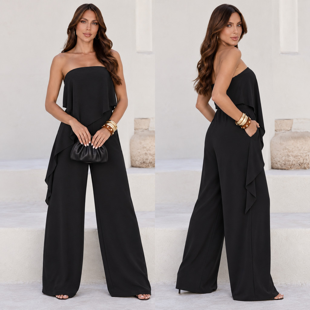 Macacão Feminino Longo Pantalona Elegante Premium Assimétrico Duna Tomara Que Caia Solto Alfaiataria Social Moda Casual