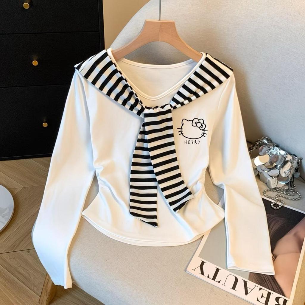 Médio grande crianças Design de moda sentido 2026 primavera outono meninas Preppy listrado xale estudante manga comprida