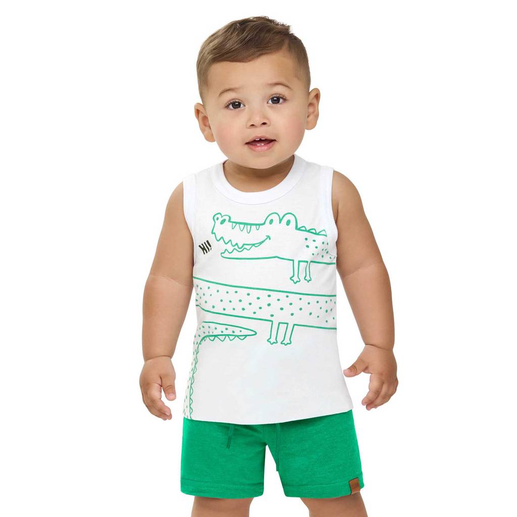 Conjunto Bebê Menino Crocodilo Puff Elian Branco