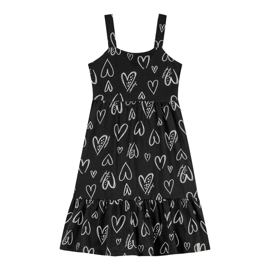 Vestido Infantil Menina Corações Elian Preto