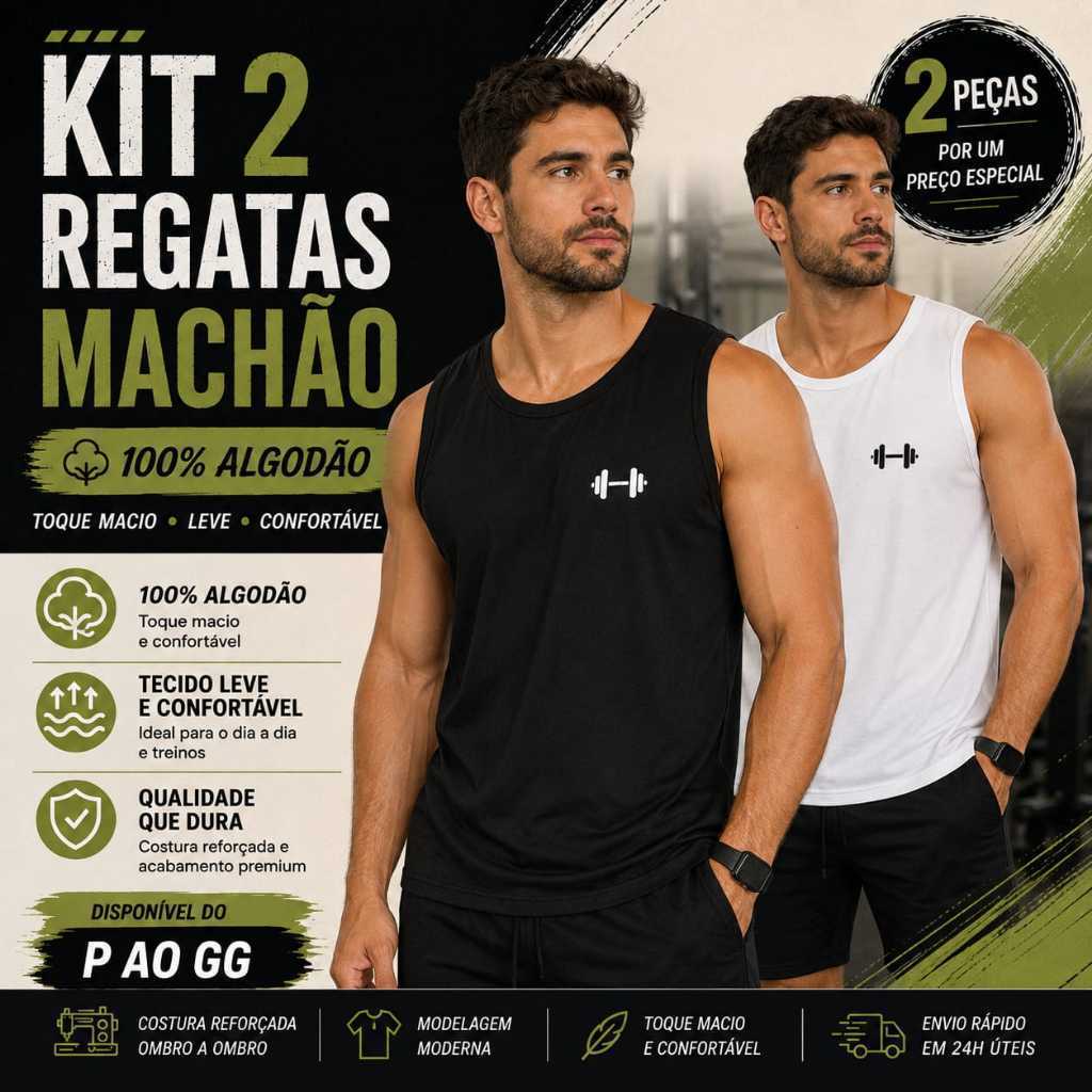 Kit 2 Regatas Masculina Estampada 100% Algodão Premium Academia Treino Casual Confortável - kit 02