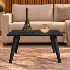 Mesa De Centro Retangular Decorativa Com Pés Palito PVC Preta Retrô Sala