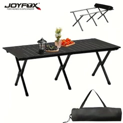 Mesa Dobrável de Camping JOYFOX em Aço 120x60cm Portátil Enrolável para Churrasco Praia e Piquenique