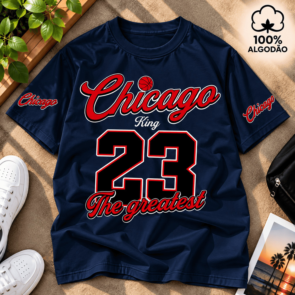 Camiseta Feminina Unissex 100% Algodão Basquete Chicago Streetwear Estampada Confortável Manga em Costura Dupla