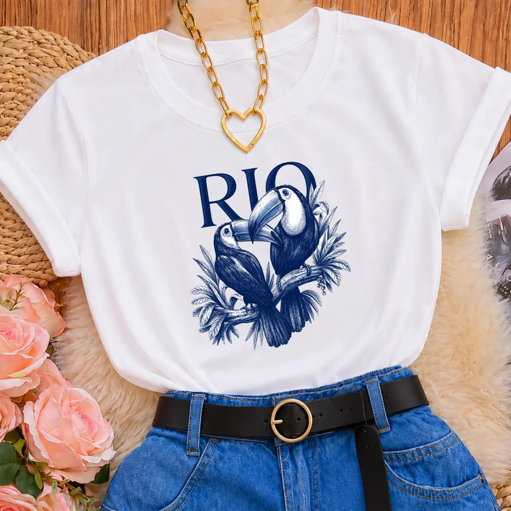 Camiseta Feminina Estampa Tropical Tucano Rio Arara Casual 100% Algodão Confortável Varias Estampas