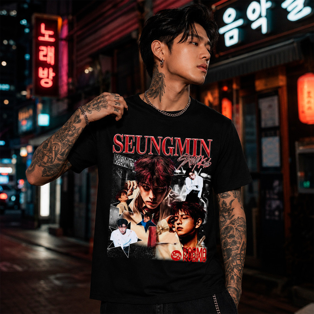 [Camiseta Premium em Algodão Puro]MIA Camiseta Básica Algodão Camisa Kpop Vintage Seungmin Stray Kids Album Karma