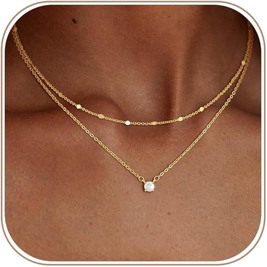14K colar banhado a ouro Real colar de duas camadas simples All-Match clavícula corrente ins moda em camadas pingente co