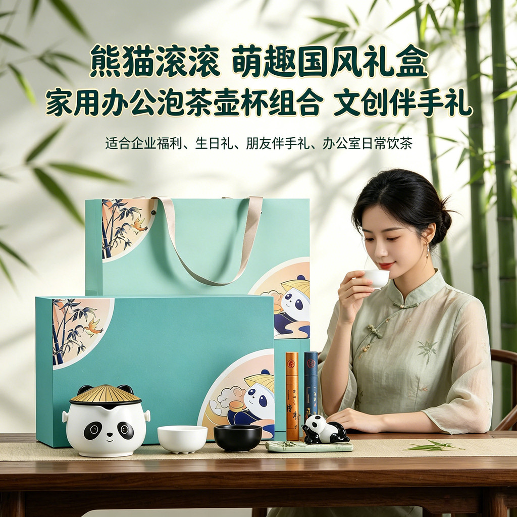 Conjunto de chá de cerâmica, presente de panda, lembrança de Chengdu, brinde prático para inauguração de empresa e mudan