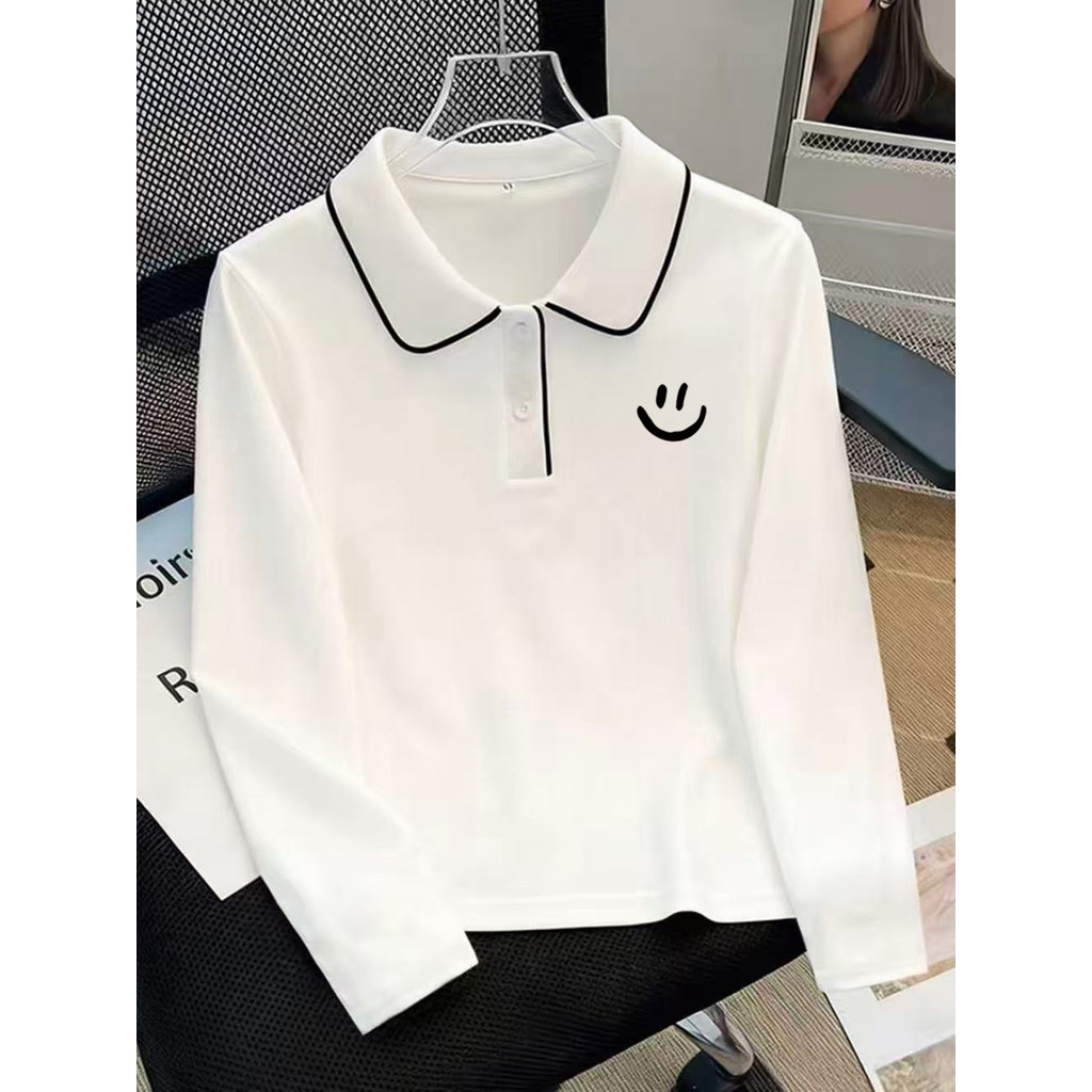 Meninas puro algodão manga comprida camiseta outono versão coreana grandes crianças moda impressa gola POLO meninas lape