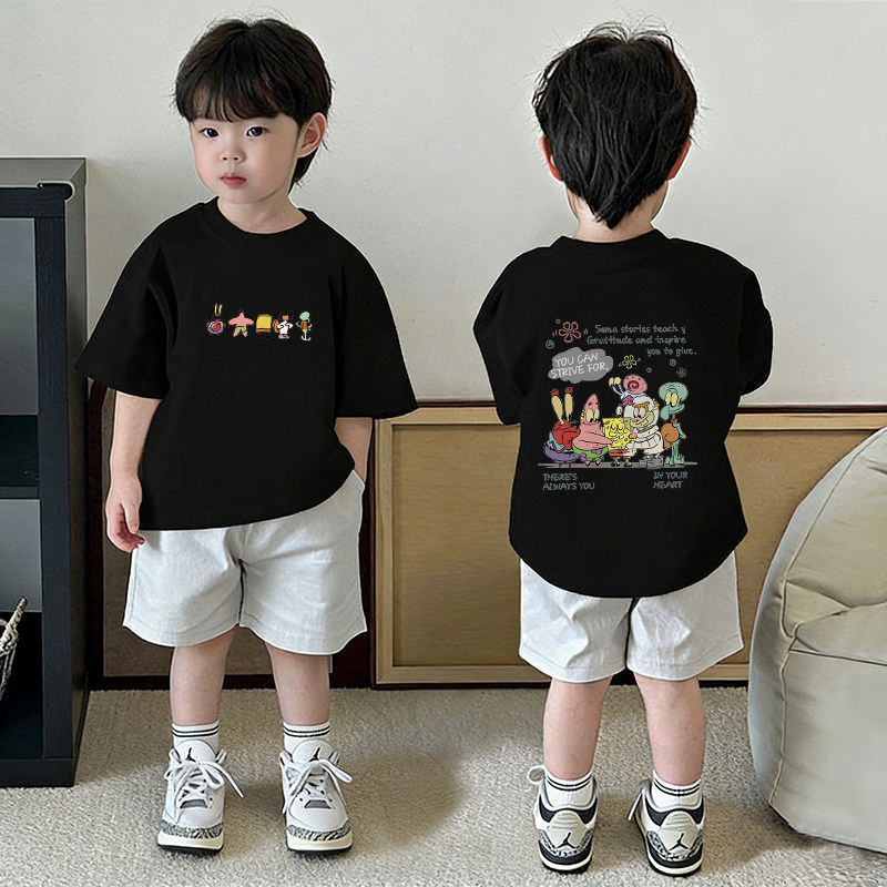 Algodão puro crianças camiseta de manga curta verão novo estilo meninos estilo ocidental meia manga topo meninos bonito 