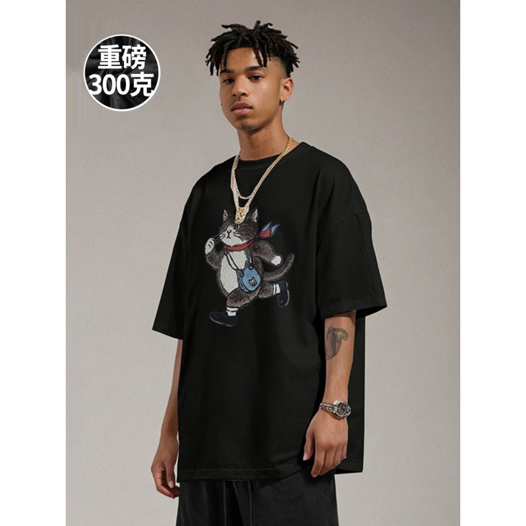 3D impresso imitação bordado pesado americano verão camiseta de manga curta mais gordura plus Size masculino puro algodã