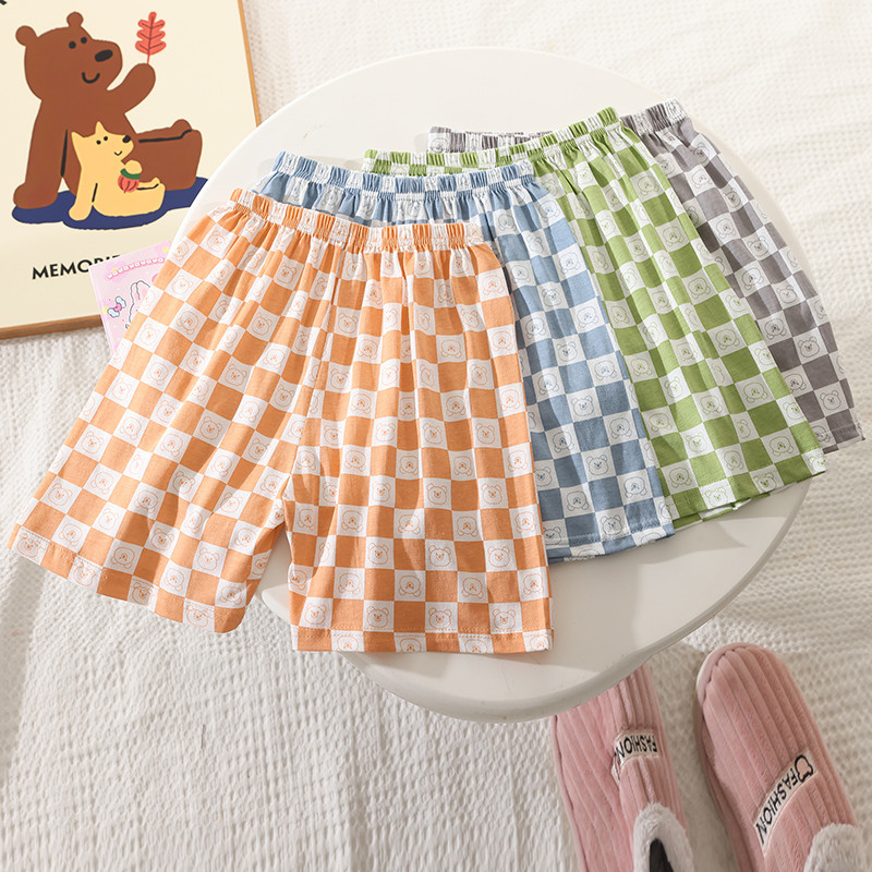 Crianças puro algodão casa calças 27 verão meninos meninas calças de pijama fino Shorts adolescente bebê verificado calç