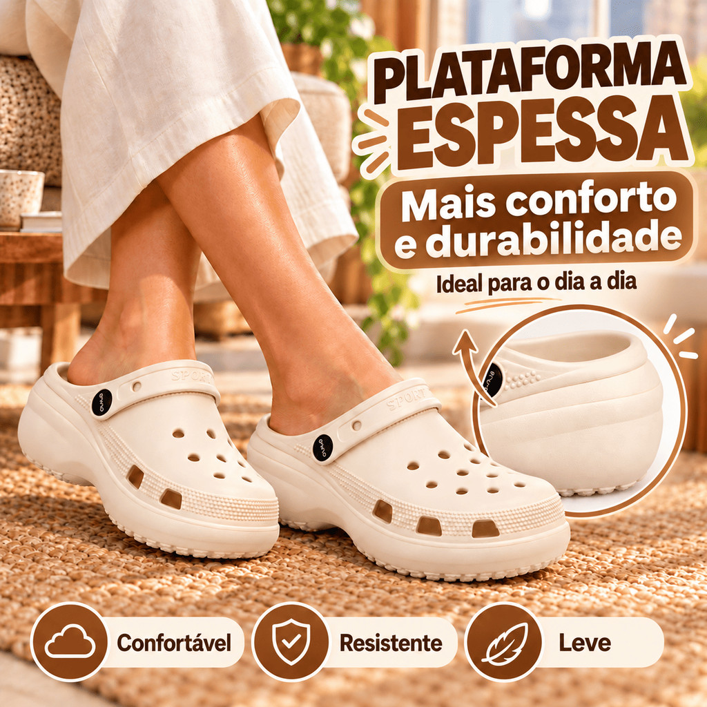 Sandália Clogs Babuche Plataforma alta Feminina em EVA Leve Confortável